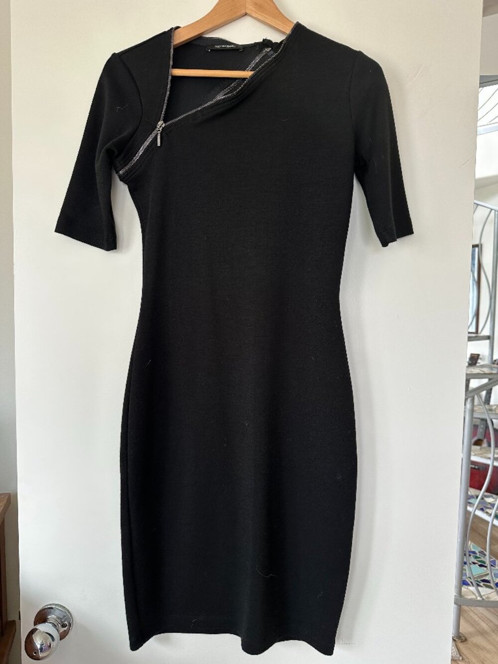 French brand black dress with zipper neck